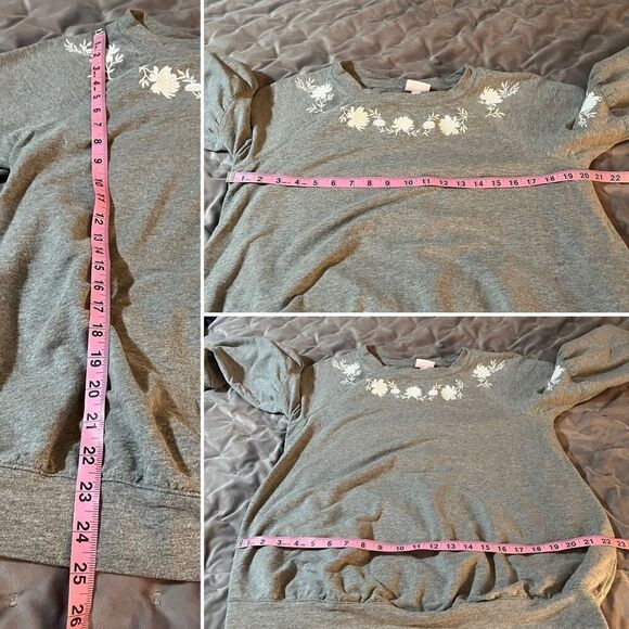 Isabel Maternity by Ingrid & Isabel Floral Embroidered Yoke Sweatshirt Grey M - Picture 9 of 9
